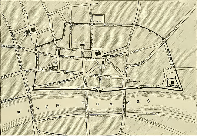 Plan of Roman London Wall, with modern street names