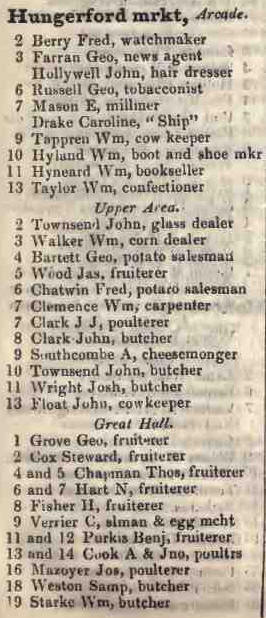 2 - 19 Hungerford market 1842 Robsons street directory