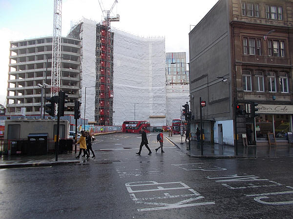 The bus station opposite Aldgate Station - in February 2019 - a lot more accessible