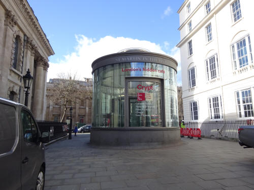 Cafe in the Crypt - entrance to a wonderful underworld - in March 2020