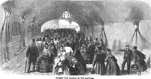 Charing Cross Station in 1864, covered way leading to the platform