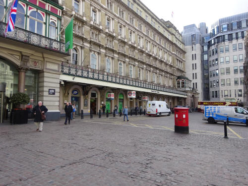 Charing Cross Railway station frontage from the Strand -in March 2020