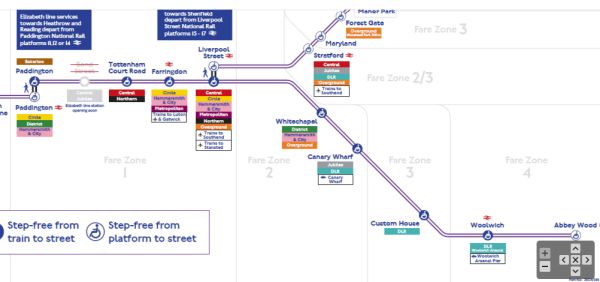 Elizabeth Line (Crossrail) map showing sections open on May 24th 2022