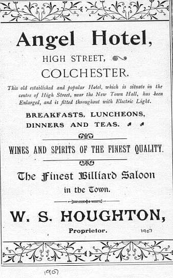 Angel, High Street, Colchester - 1907 advertising