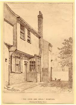 Cock & Bell, Romford - Formerly the Chantry House in 1888, in a sketch by Bamford