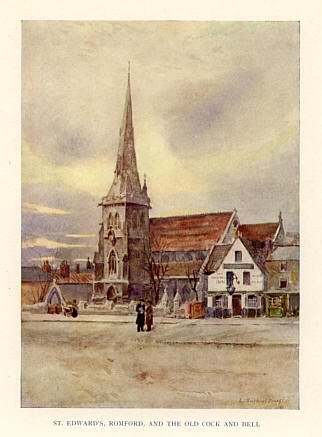St Edwards, Romford, and the Old Cock and Bell, Market Place, Romford - in 1907