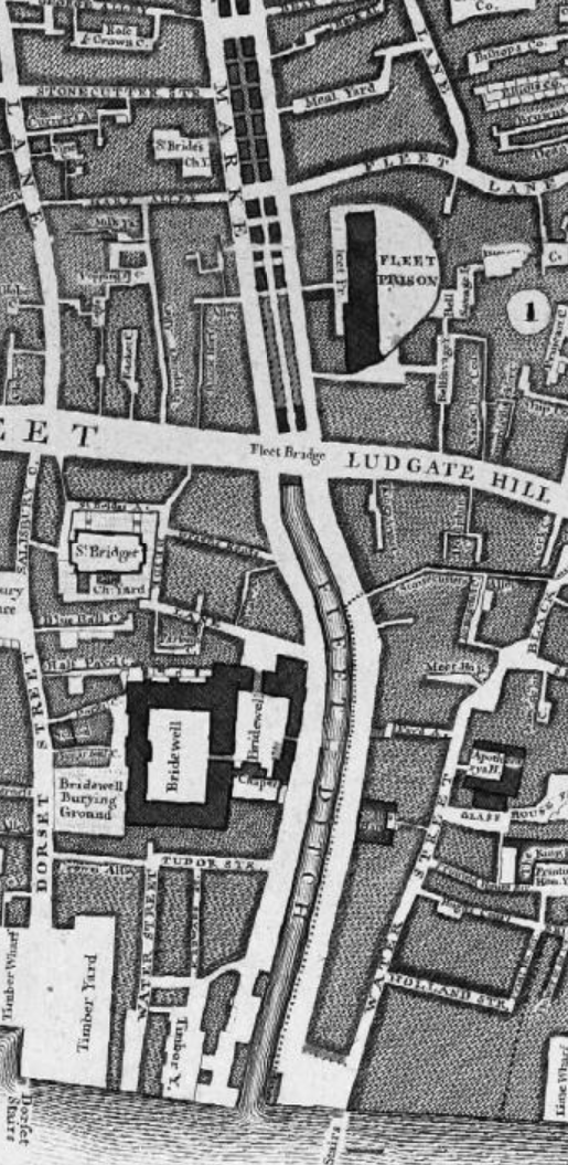 The Fleet ditch, 1746 - the entry of the Fleet from John Roque's map 1746