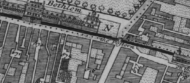 Morgans Map of London in 1682 shows London Wall and listed are 671 White horse Inne ; 675 Carpenters hall ; 676 Dog & Bear Inne ; 677 White hart Inne and 678 Naggs head Inne.