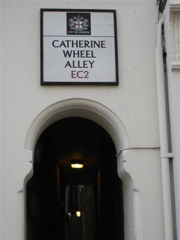 Old Catherine Wheel Inn, 40 Bishopsgate Street Without, although the Pub is gone it is remembered by a roadsign - in December 2006