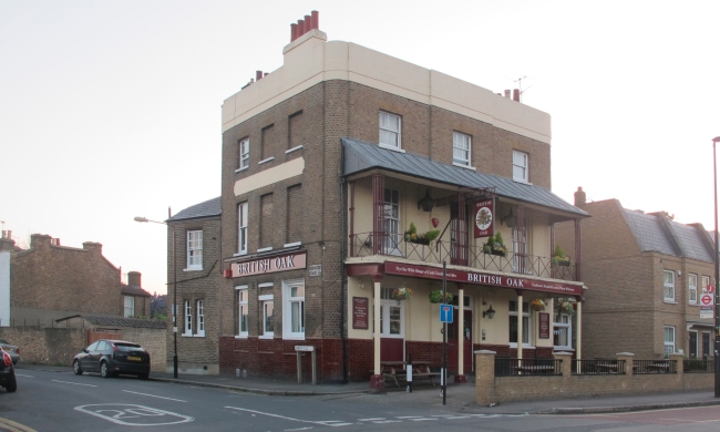 British Oak, Old Dover Road at the corner of Bowater Place, in 2017. 