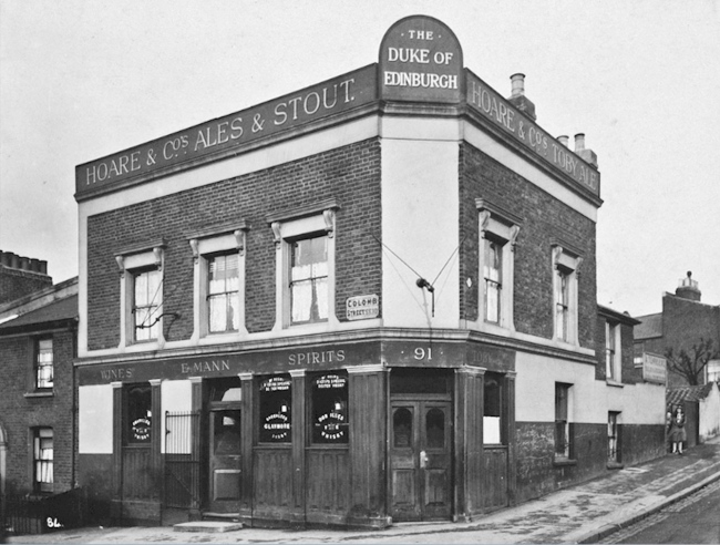 The Duke of Edinburgh, Colomb Street at the corner of Woodlands Park Road. The landlady is Mrs Edith Mann in 1934.