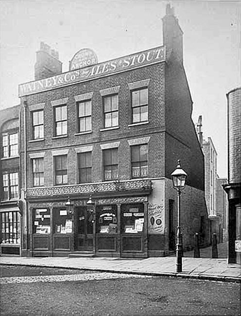 Crown & Anchor, Cross Street and Church passage (now Dagmar passage), Islington - circa 1890 with landlord James Roberts