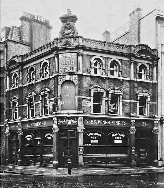 Earl Russell, 24 Mortimer Street, Marylebone at the corner of Wells street, The landlord is C H Glendinning. In 1930