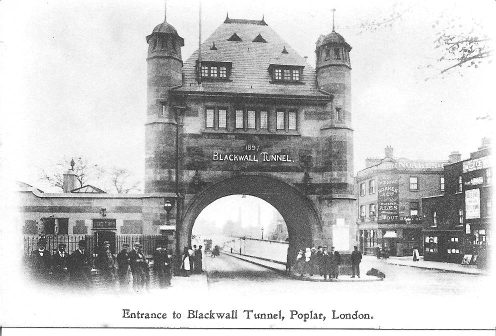 Blackwall Tunnel entrance circa 1899 with the Beehive