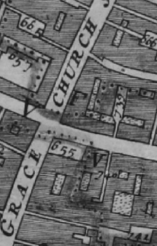Morgans map of 1682 lists 655 St Bennet Gracechurch and next door is 740 Rams head Inne.