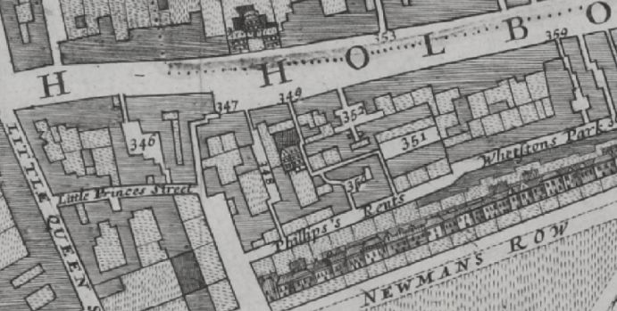 Morgans map of London in 1682 lists '346 Kings Head Inne', and '352 Castle Inne'. Both are on the south side of High Holborn.