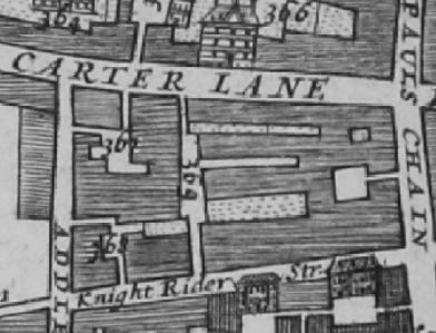 Great Carter Lane in 1682 Morgans Map of London lists 367 Mearmaid Inne ; 368 Maidenhead Inne and 369 Bell yard.