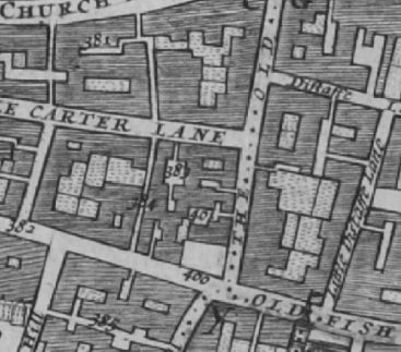 Old Change in 1682 Morgans map listed as 401 Kings Head Inne.. Also listed are 383 Sarazens head Inne, in Little Carter lane