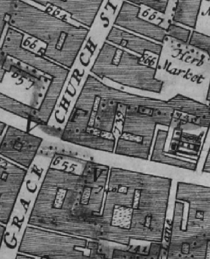 The 1682 Morgans Map of Gracechurch street records 665 Cross keys Inne and 667 Spread Eagle Inne. 655 is St Bennet Gracechurch and 657 is Allhallows Lombard street.