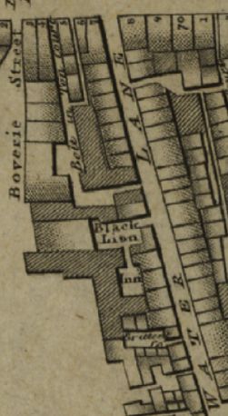 Water Lane in 1799 Rocques Map records the Black horse Inn and Bolt & Tunn Inn Court