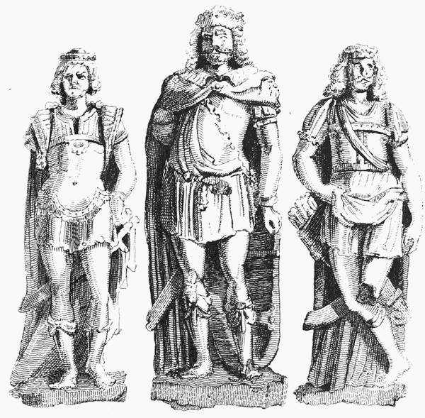 STATUES OF KING LUD AND HIS TWO SONS, ANDROGEUS AND THEOMANTIUS Taken from the old Lud Gate.