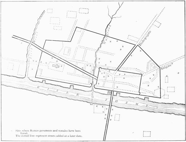 Sites where Roman pavements and remains have been found.