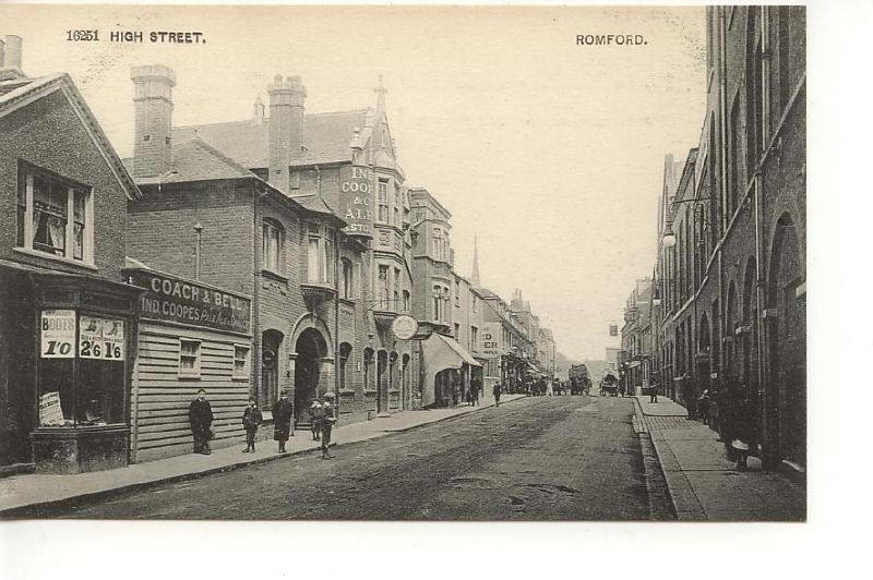 High Street, Romford - you can see the Coach & Bell opposite the Ind Coope Brewery