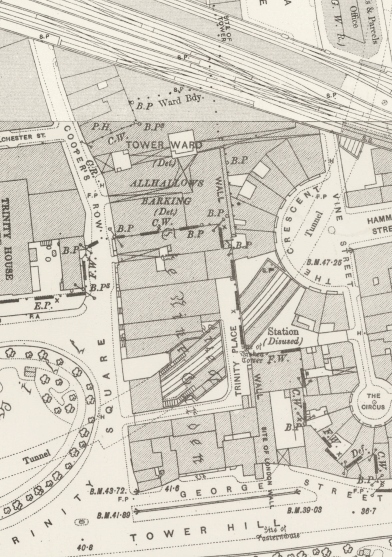 Coopers Row and Trinity place in about 1896