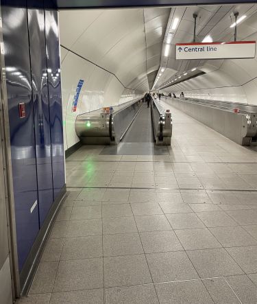 Bank Station 100 metre Walkway towards the central line in April 2023