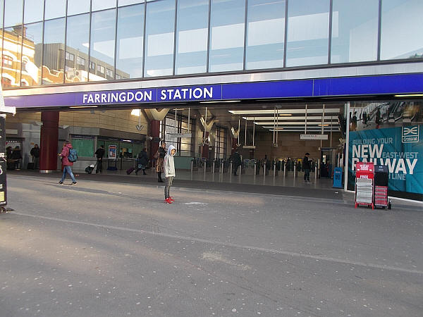 Farringdon station, entrance to Overground services (and Crossrail) - in February 2019