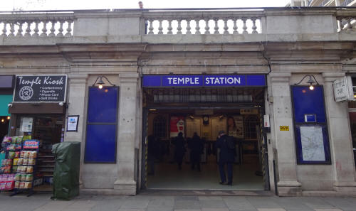 Temple station entrance, in March 2020