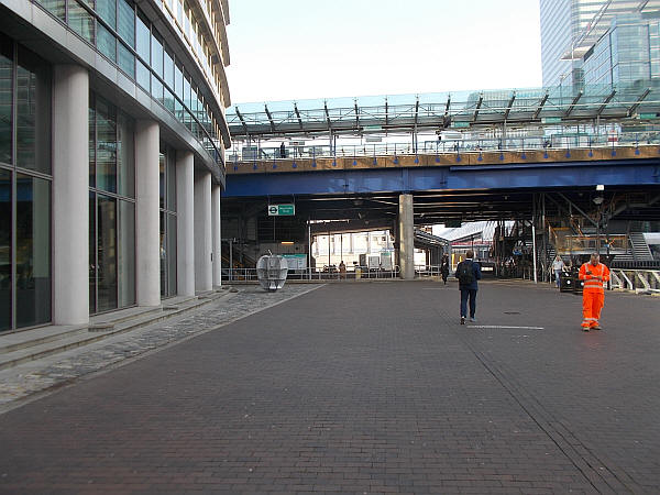 West India Quay from ground level - in February 2019