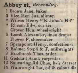 Abbey street, Bermondsey 1842 Robsons street directory