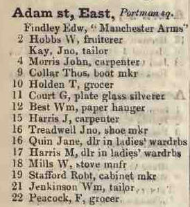 Adam street, East, Portman square  1842 Robsons street directory