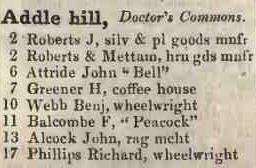 Addle Hill, Doctors commons 1842 Robsons street directory