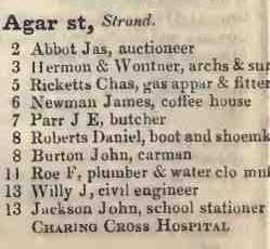 Agar street, Strand 1842 Robsons street directory