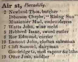 Air street, Piccadilly 1842 Robsons street directory