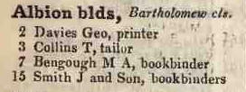 Albion buildings, Bartholomew close 1842 Robsons street directory