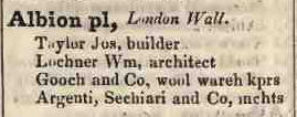 Albion place, London wall 1842 Robsons street directory