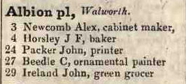 Albion place, Walworth road 1842 Robsons street directory