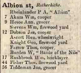Albion street, Rotherhithe 1842 Robsons street directory