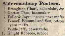 Aldermanbury Postern 1842 Robsons street directory