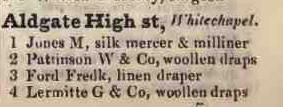1 - 4 Aldgate High street, Whitechapel 1842 Robsons street directory
