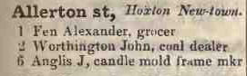 Allerton street, Hoxton New town 1842 Robsons street directory