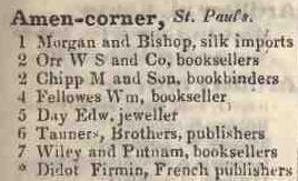 Amen corner, St Pauls 1842 Robsons street directory