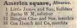 America square, Minories 1842 Robsons street directory