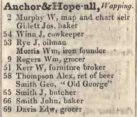 Anchor & Hope alley, Wapping 1842 Robsons street directory