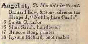 Angel street, St Martins le Grand 1842 Robsons street directory