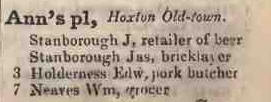 Anns place, Hoxton Old town 1842 Robsons street directory