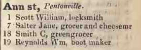 Ann street, Pentonville 1842 Robsons street directory